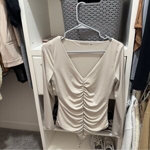 Abercrombie Long-Sleeve Ruched V-Neck Bodysuit